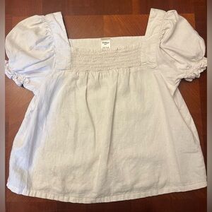 OSHKOSH Girl’s Cream Top Linen Puff Sleeve Smocked Large